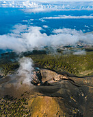 Aerial view of Duraznero volcano in Cumbre Vieja Natural park near Villa do Marzo in La Palma, Canary islands, Spain.