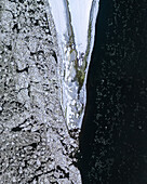 Aerial view of ice floes formations in Neman river in winter time near Kaunas, Lithuania.