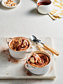 Baked mocha ricotta pudding with chocolate sauce