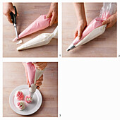 Mehrfarbige Cremedeko spritzen