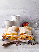 Curd cheese and apricot strudel and apple strudel with sultanas