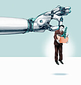 Robot hand picking up redundant worker, illustration