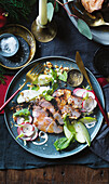 Pork neck with chilli glaze on apple and radish salad