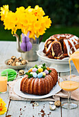 Coffee table with eggnog cake and marble bundt cake