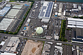 Sewage treatment plant, Kagoshima, Japan, aerial photograph