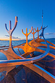 Boat sculpture at dusk, Reykjavik, Iceland