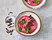 Berry ice cream with coconut milk and dark chocolate