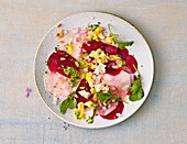 Vegetable carpaccio with egg and chives