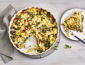 Vegetable and feta quiche with chard, wild herbs and peppers