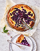 Cheesecake with blueberries and blackberries