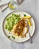 Crispy fish with vegetable puree