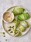 Summer rolls with chicken and peanut dip