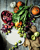 Early autumn season fruit and vegetables