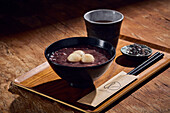 Japanese dessert, sweet azuki beans and a green tea