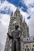 A statue of former president Gabriel Garcia Moreno by the Basilica del Voto Nacional in Quito, Ecuador.