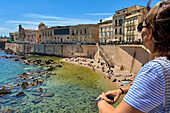 View of the sea and the architecture from Belvedere della Turba, Ortigia, Sicily
