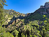 Scenery in American Fork Canyon, seen from the trail to the cave in Timpanogos Cave National Monument in Utah.