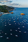 Aerial view of th boats moored near the coast of Tossa de Mar, Girona, Spain