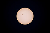 This is the disk of the Sun in normal white light showing the photosphere marked by a large sunspot group #4079, the largest of 2025 to this date on May 3, 2025. It was nearing the centre of the Sun's disk. The smaller sunspot #4076 is leaving the disk at right. North is up here.