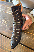 A woman's beaded shoe in Carter's commissary store from the 1800s at the Fort Bridger Historic Site in Wyoming.