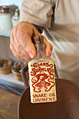 A patent medicine bottle in Carter's commissary store from the 1800s at the Fort Bridger Historic Site in Wyoming.