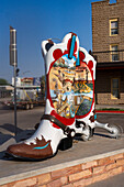 Decorated cowboy boot sculpture in front of the West of the Pecos Museum in Pecos, Texas.