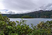 Islands in the Laguna de Cuicocha in Cotacachi-Cayapas National Park, Ecuador.