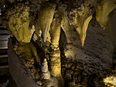 Fragile calcite cave formations by Hidden Lake in the Timpanogos Cave in Timpanogos Cave National Monument, Utah.