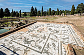 Neptune is depicted with his entourage of sea creatures in a striking mosaic in Itálica, highlighting ancient Roman artistry in Andalusia.
