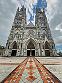 The south facade of the Basilica del Voto Nacional in Quito, Ecuador.