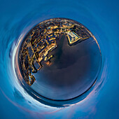 Aerial view of a beautiful cityscape at night with vibrant lights and a panoramic skyline, Hull, England, United Kingdom.