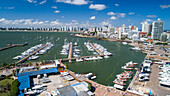 Aerial view of beautiful beach and boats at Punta del Este Harbour, Maldonado, Uruguay.