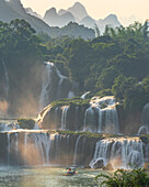 Aerial view of Ban Gioc Detian Falls along the Quay Son River on the Karst hills of Daxin County, Guangxi, China.