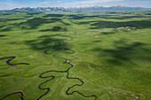 Aerial view of stream of waters near fresh water springs, Nshkhark, Gegharkunik Province, Armenia.