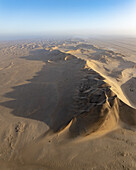 Aerial view of beautiful dune 7 with vast sandy dunes and arid landscape, Erongo, Namibia.