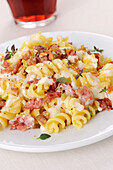 Fusilli with crescenza and ham