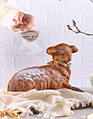 Easter lamb cake with liqueur, chocolate and marzipan