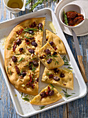 Focaccia with olives and dried tomatoes