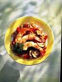 Pan-fried prawns, tomatoes and mushrooms