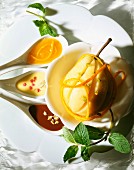 Pear with three sauces