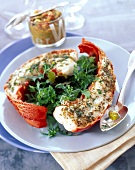 steamed spiny lobster with herbs and acidulated white sauce