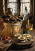 Frische und zubereitete Belon Austern mit Weißwein