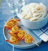 Squid and prawn skewers