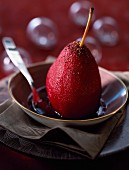Pear poached in red wine with spices