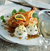 Young roast chicken with lemon mousse and lemon thyme