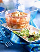 Seafood in tomato jelly salad