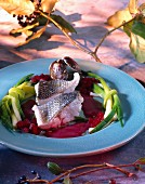 Bass with beetroot coulis