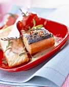 One sided seared salmon with preserved tomato