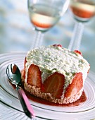Rhubarb and strawberry Bavarois dessert