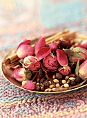 Spices and rose petals for Ras-el-Hanout couscous